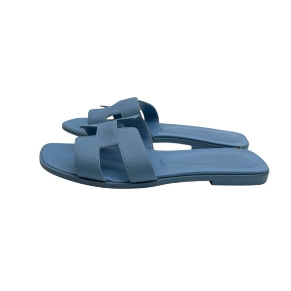 Hermes Oran Leather Sandals in Blue Celeste Size 38 - Picture 7 of 10
